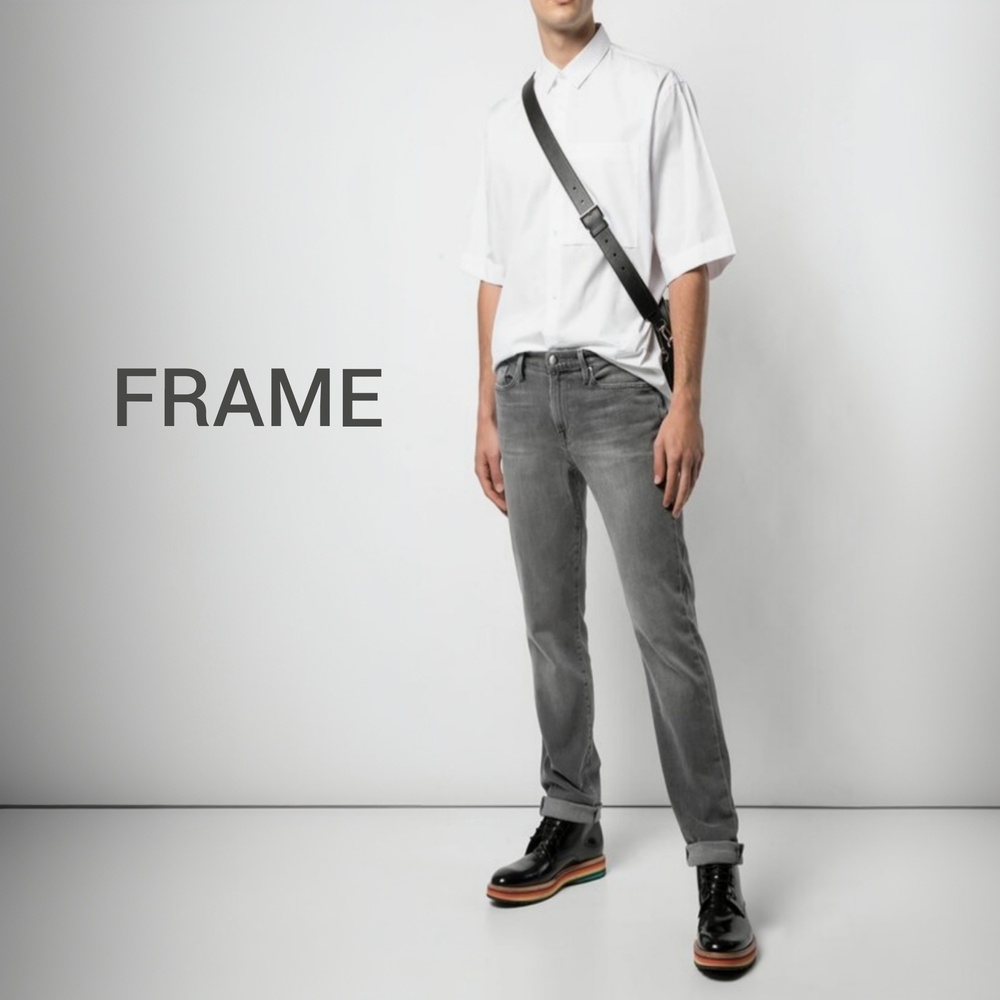 NWT FRAME L’Homme Skinny Men’s Jeans 38 X 33 Kemper Gray Italian Denim